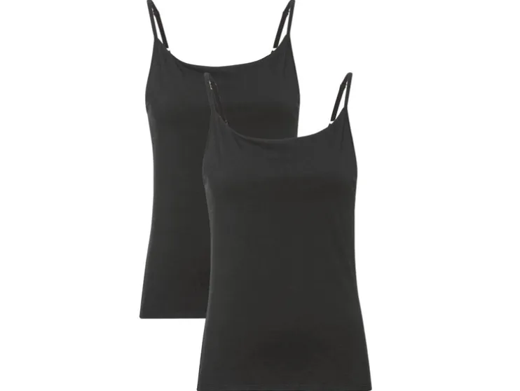 Dames spaghettibandjeshemd, 2 stuks, getailleerd gesneden