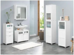 Hoge badkamerkast en onderkast wastafel Basel