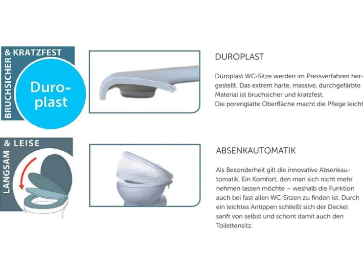 WC zitting duroplast, met soft-close-mechanisme