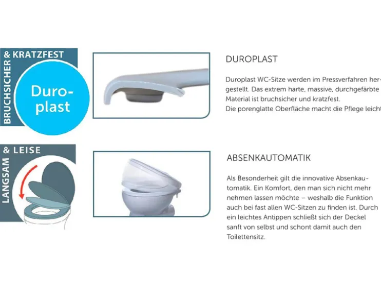 WC zitting duroplast, met soft-close-mechanisme
